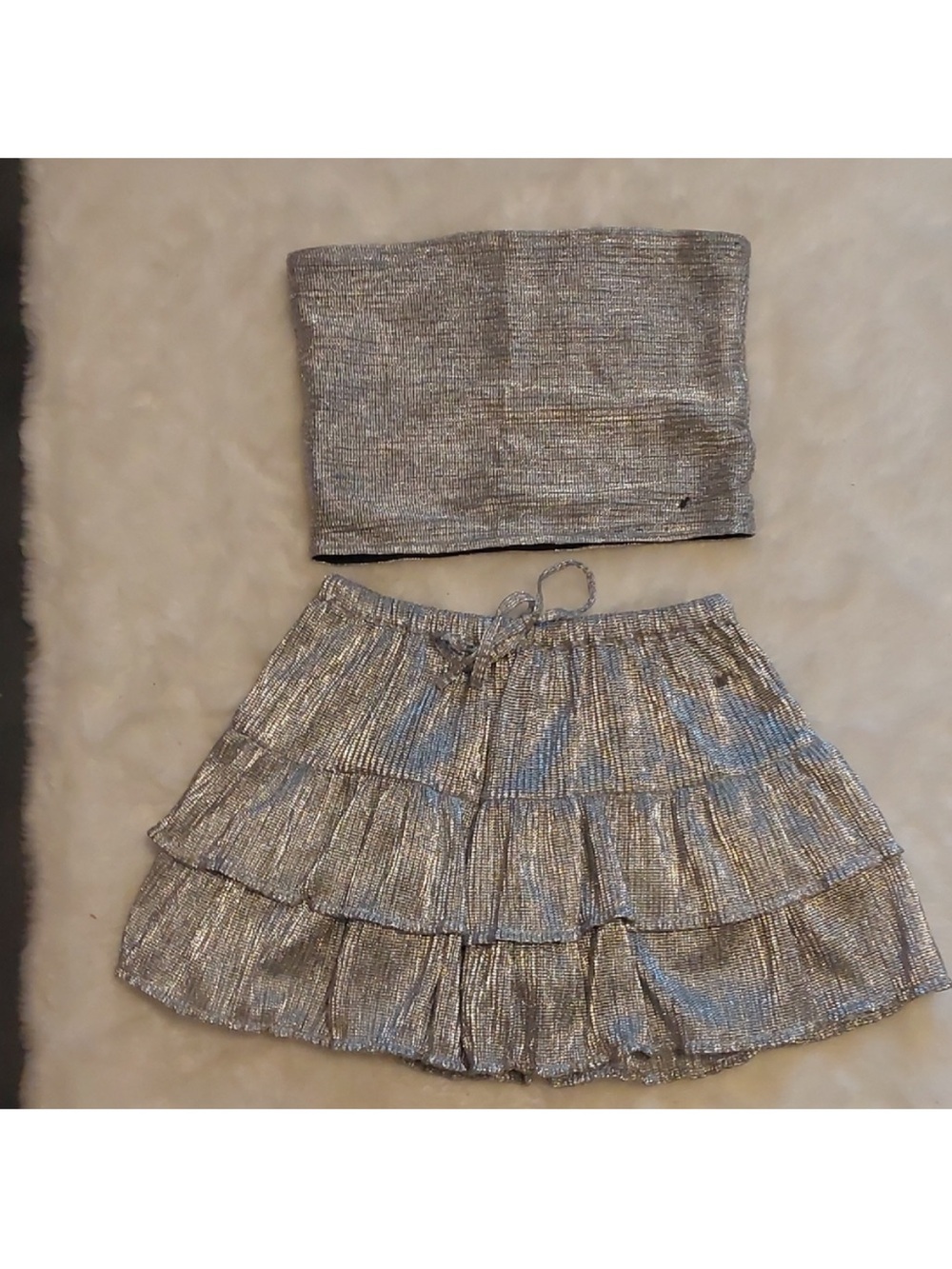 crop top & skort metallic matching set